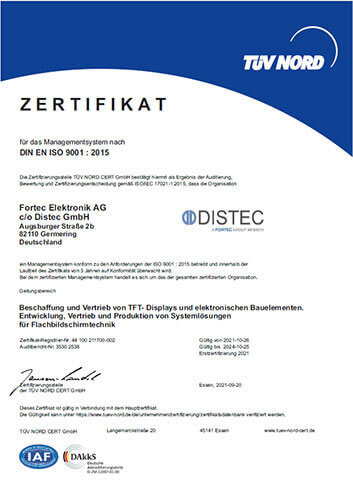 ISO Zertifikat Distec Germering