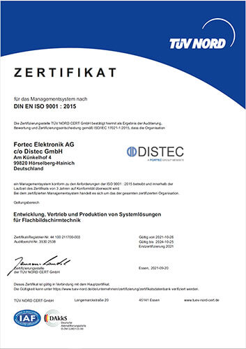 ISO Zertifikat Distec Eisenach
