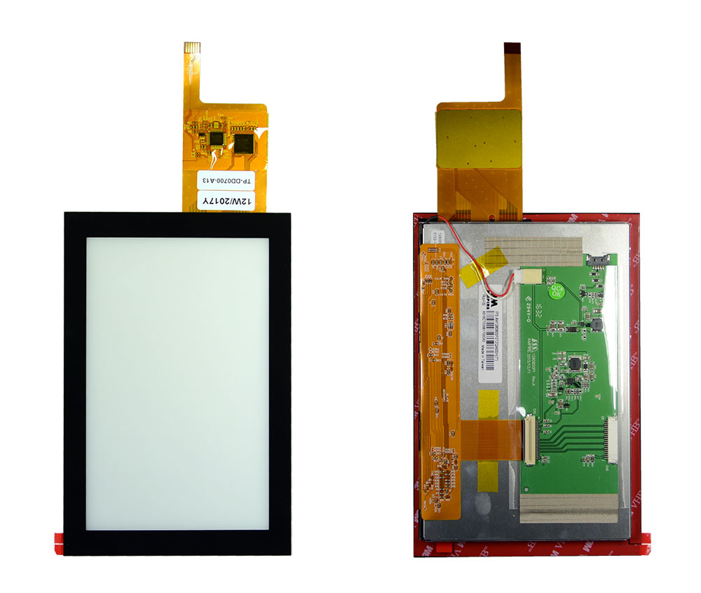 PACP Touch Screen TP-DD0700-A13 front view and rear view with Ampire 7" TFT